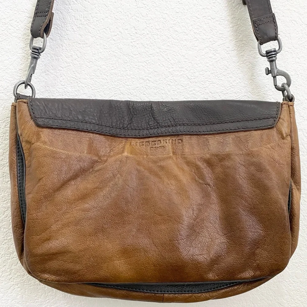 LIEBESKIND Berlin “Olivia” Two-tone Brown/Gray Flap Messenger Bag